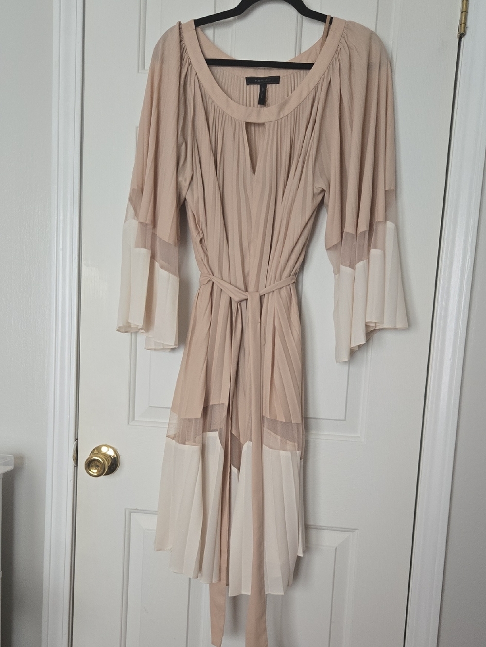 BCBGMaxAzria Beige and Cream Pleated Dress